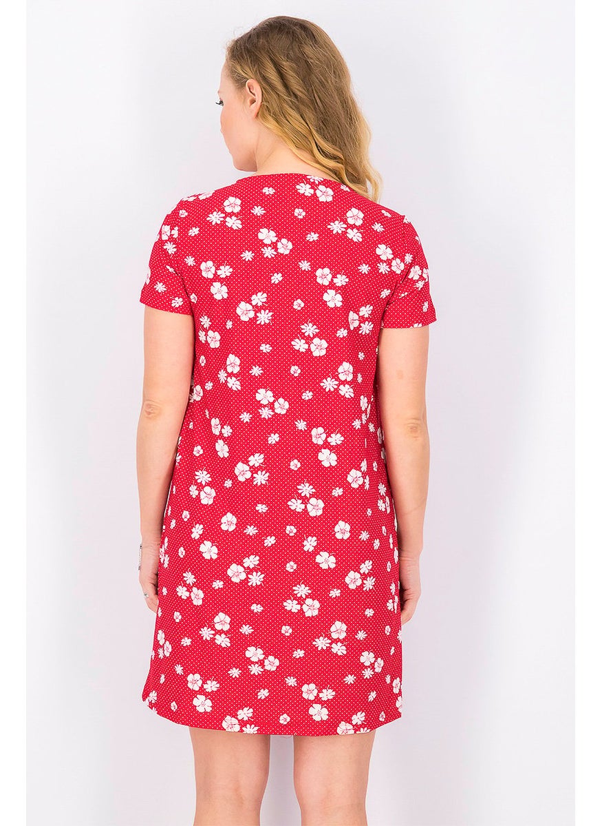 MANGO Women Short Sleeve Floral Print Mini Dress, Red  - Image 3