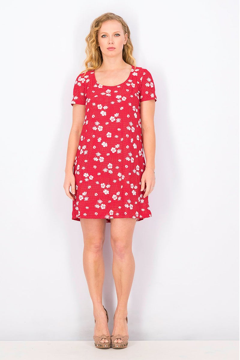 MANGO Women Short Sleeve Floral Print Mini Dress, Red  - Image 2
