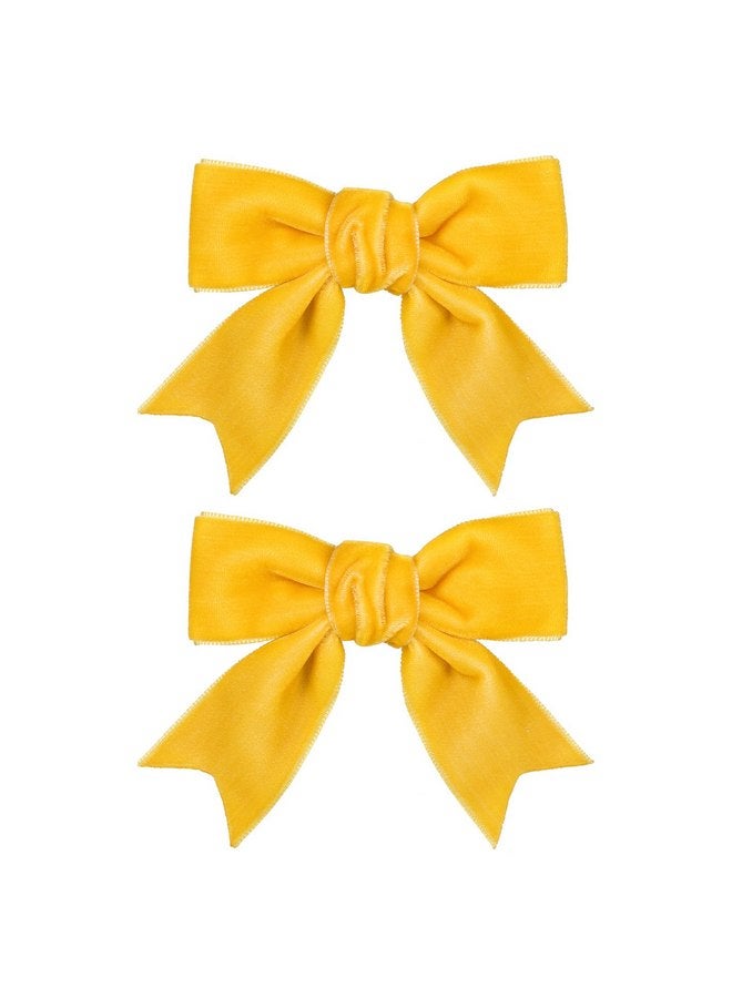 KCHIES 3" Velvet Yellow Ribbon Hair Bows Alligator Clips Cute Assorted Velvet Bow Hair Pins Barrettes for Baby Girls Toddlers School Kids Teens Early Spring Dress Decor Accessory 2 Pack - Image 1