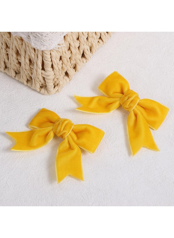 KCHIES 3" Velvet Yellow Ribbon Hair Bows Alligator Clips Cute Assorted Velvet Bow Hair Pins Barrettes for Baby Girls Toddlers School Kids Teens Early Spring Dress Decor Accessory 2 Pack - Image 2