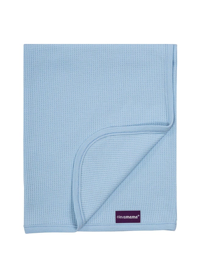Clevamama Waffle Weave Cotton Blanket Crib/Moses Basket 70x90 Cm Blue - Image 1