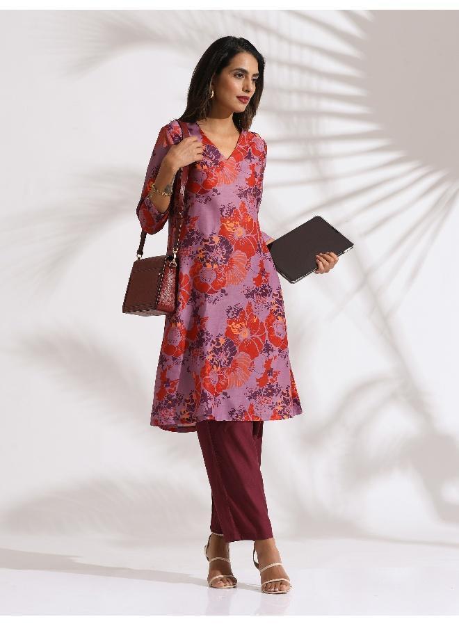trueBrowns Purple Print Kurta Co-ord Set - Image 1