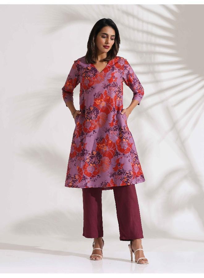 trueBrowns Purple Print Kurta Co-ord Set - Image 2