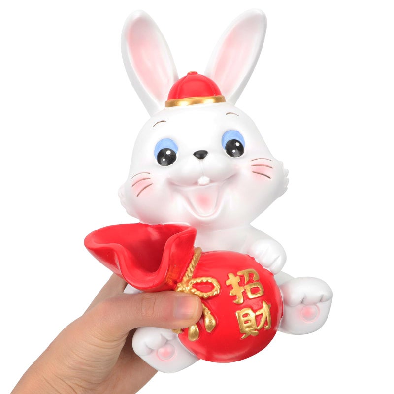 Red Berry Flower Resin Rabbit Figurine Zodiac Home Tabletop New Year Desktop Decor - Image 5