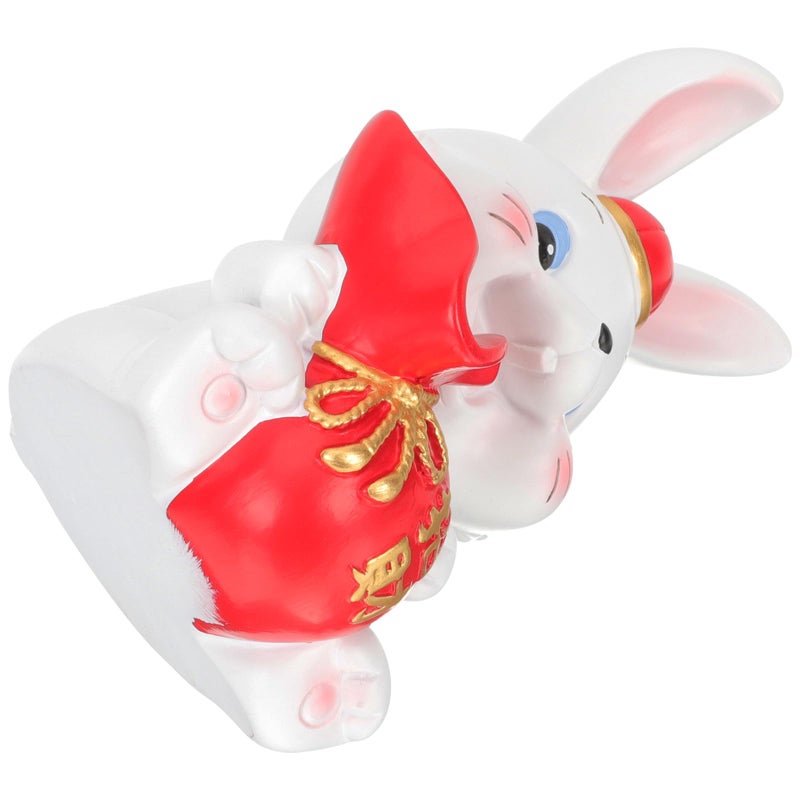 Red Berry Flower Resin Rabbit Figurine Zodiac Home Tabletop New Year Desktop Decor - Image 2