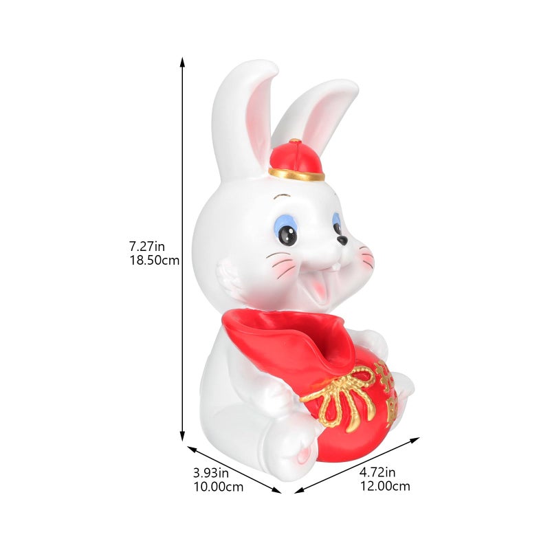 Red Berry Flower Resin Rabbit Figurine Zodiac Home Tabletop New Year Desktop Decor - Image 3