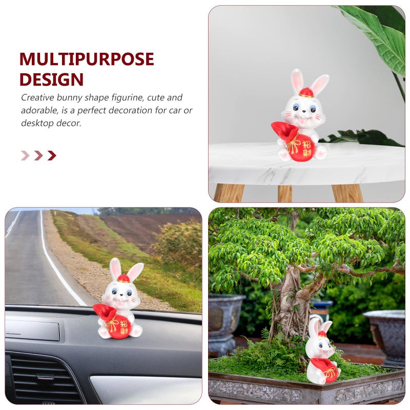 Red Berry Flower Resin Rabbit Figurine Zodiac Home Tabletop New Year Desktop Decor - Image 4