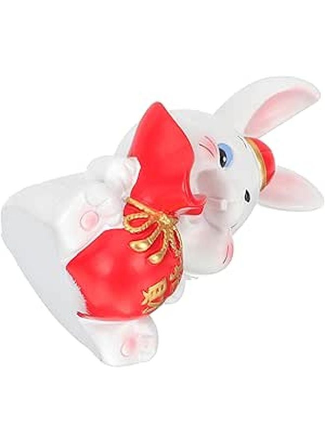 Red Berry Flower Resin Rabbit Figurine Zodiac Home Tabletop New Year Desktop Decor - Image 1