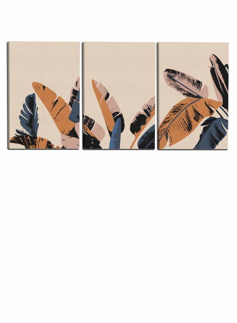 لوحة طقم من ٣ لوحات كانفاس على إطار خشبي، تصميم أوراق أشجار استوائية، للمنزل، غرفة المعيشة، المكتب، الديكور - Image 4