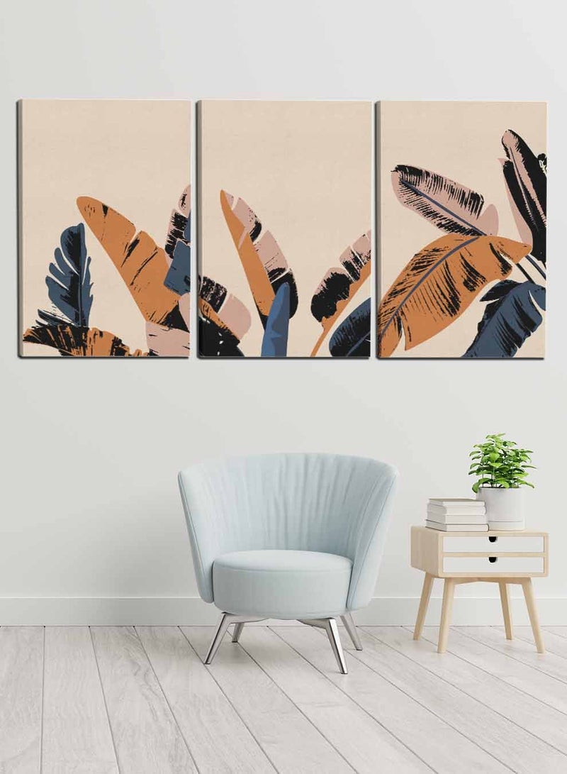 لوحة طقم من ٣ لوحات كانفاس على إطار خشبي، تصميم أوراق أشجار استوائية، للمنزل، غرفة المعيشة، المكتب، الديكور - Image 3