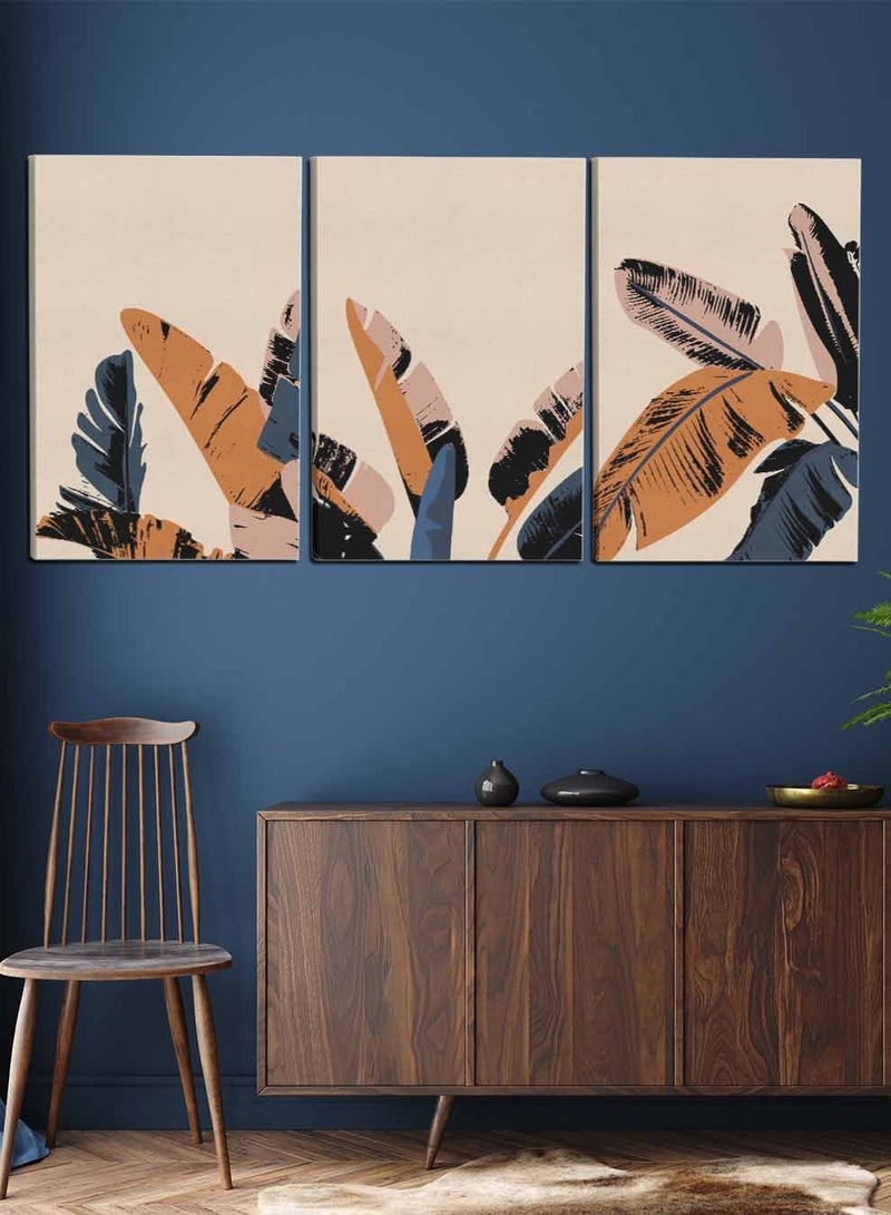 لوحة طقم من ٣ لوحات كانفاس على إطار خشبي، تصميم أوراق أشجار استوائية، للمنزل، غرفة المعيشة، المكتب، الديكور - Image 2