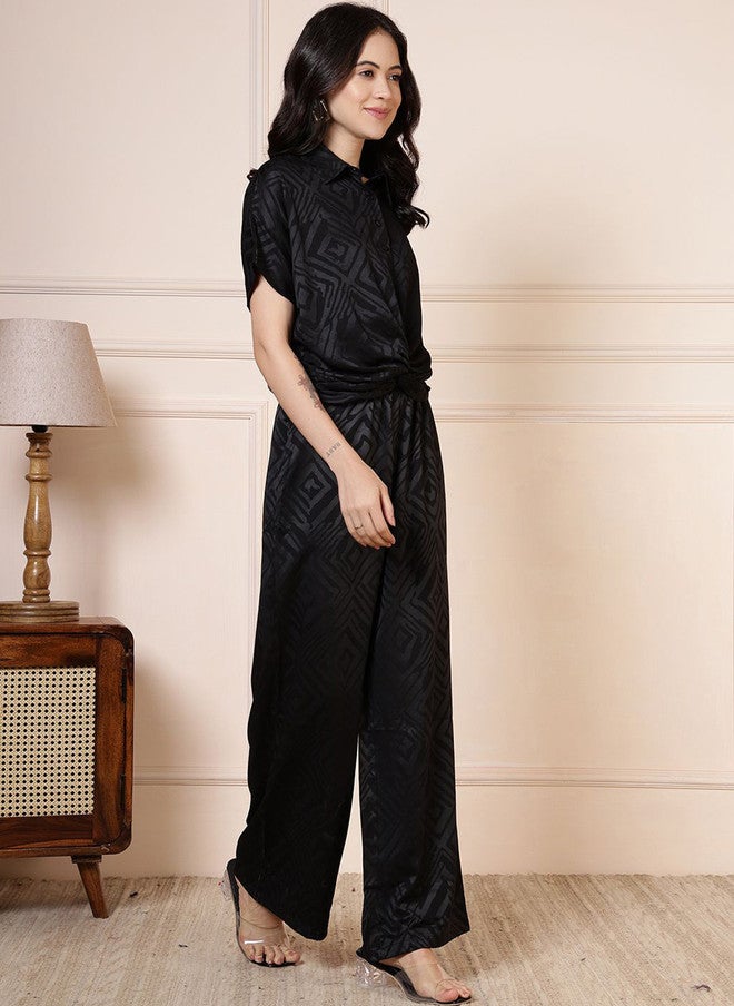Rue Collection طقم قميص وسروال مطبوع باللون الأسود للنساء - Image 4
