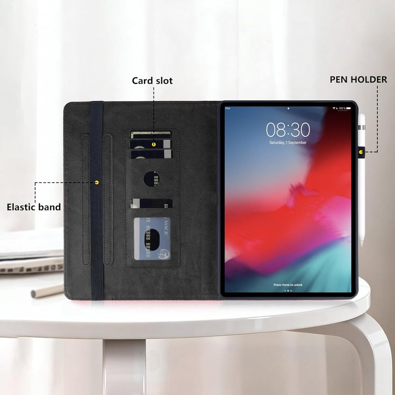 LSPCASA غلاف لـ Samsung Galaxy Tab A11 Plus مقاس 11 بوصة 2025 غلاف Galaxy Tab A11+ حافظة قابلة للطي من جلد PU واقية مع وظيفة حامل وحامل قلم وفتحات بطاقات - غلاف جهاز لوحي محفظة - مربعات سوداء - Image 3