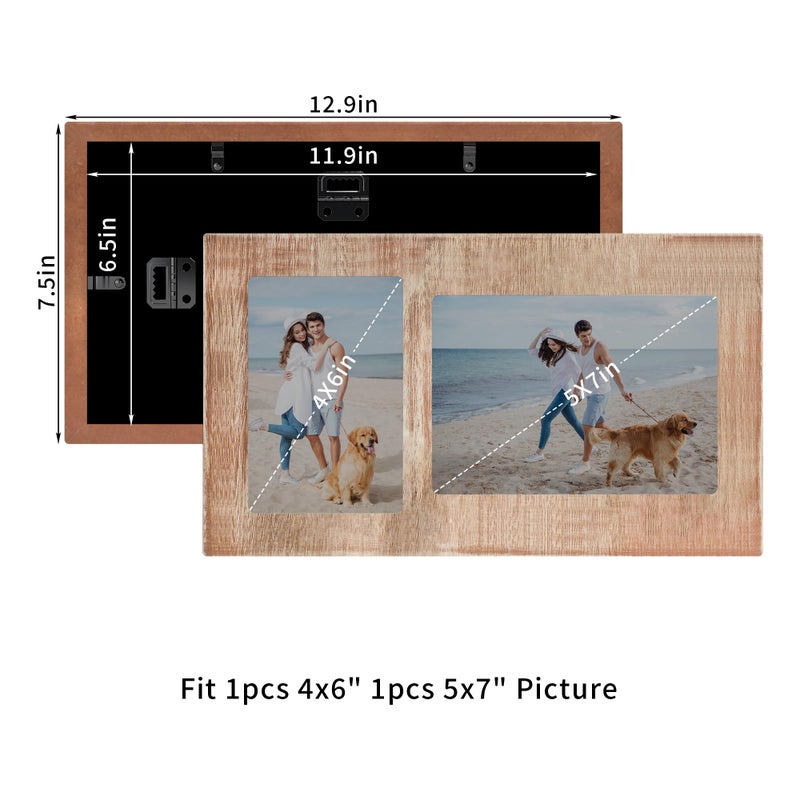 YESKAY 4x6 and 5x7 Collage Picture Frame - 2 Opening Picture Frames Rustic Brown Wood Frame with Real Glass Display 4 by 6 and 5 by 7 Photo Frames Wall Decor or Tabletop 1 Pack - Image 2