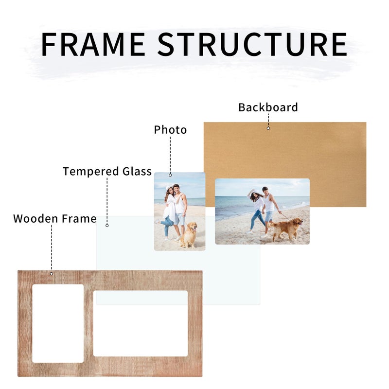 YESKAY 4x6 and 5x7 Collage Picture Frame - 2 Opening Picture Frames Rustic Brown Wood Frame with Real Glass Display 4 by 6 and 5 by 7 Photo Frames Wall Decor or Tabletop 1 Pack - Image 3