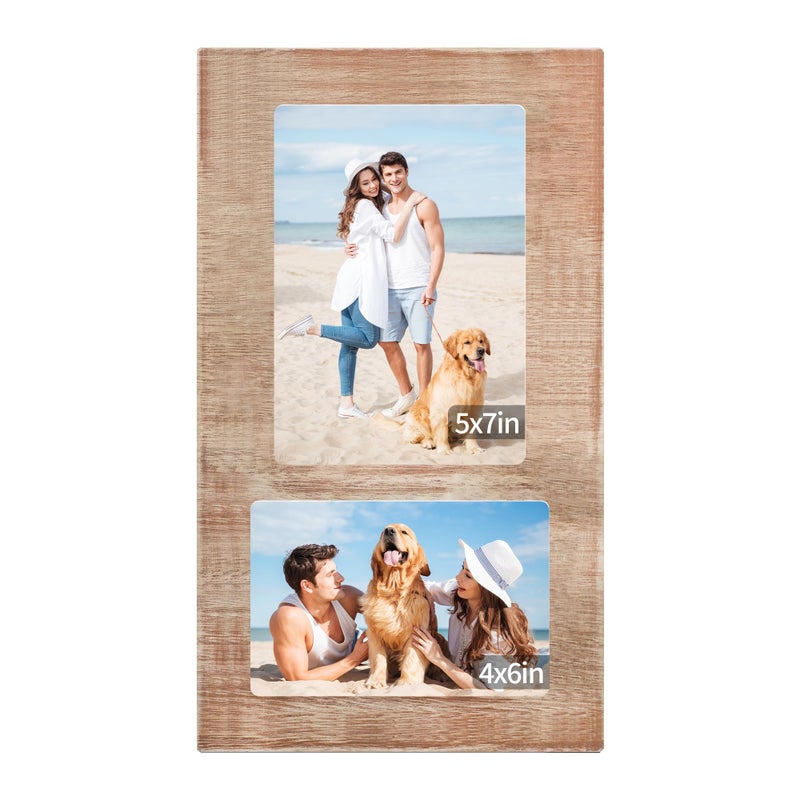YESKAY 4x6 and 5x7 Collage Picture Frame - 2 Opening Picture Frames Rustic Brown Wood Frame with Real Glass Display 4 by 6 and 5 by 7 Photo Frames Wall Decor or Tabletop 1 Pack - Image 1