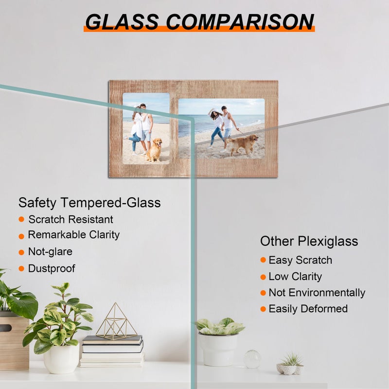 YESKAY 4x6 and 5x7 Collage Picture Frame - 2 Opening Picture Frames Rustic Brown Wood Frame with Real Glass Display 4 by 6 and 5 by 7 Photo Frames Wall Decor or Tabletop 1 Pack - Image 5