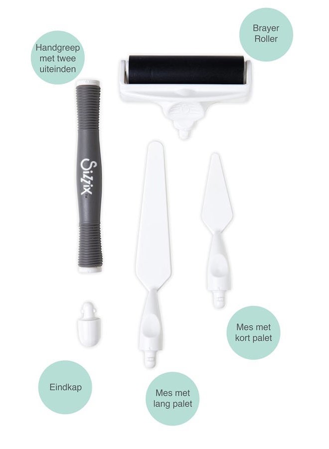 Sizzix Palette Knife & Brayer Roller Craft Tool Set, White/Grey, One Size - Image 2