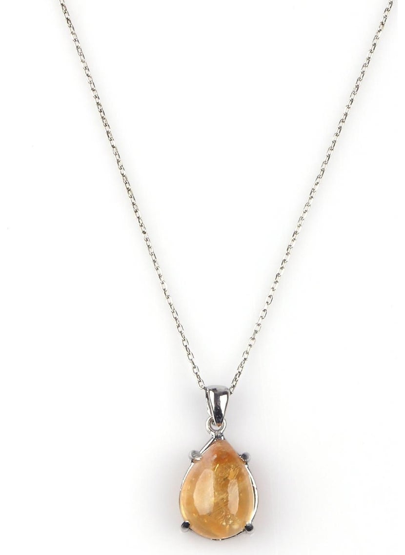 Güneş Avm GÜNEŞAVM Citrine Natural Stone 925 Sterling Silver Necklace 