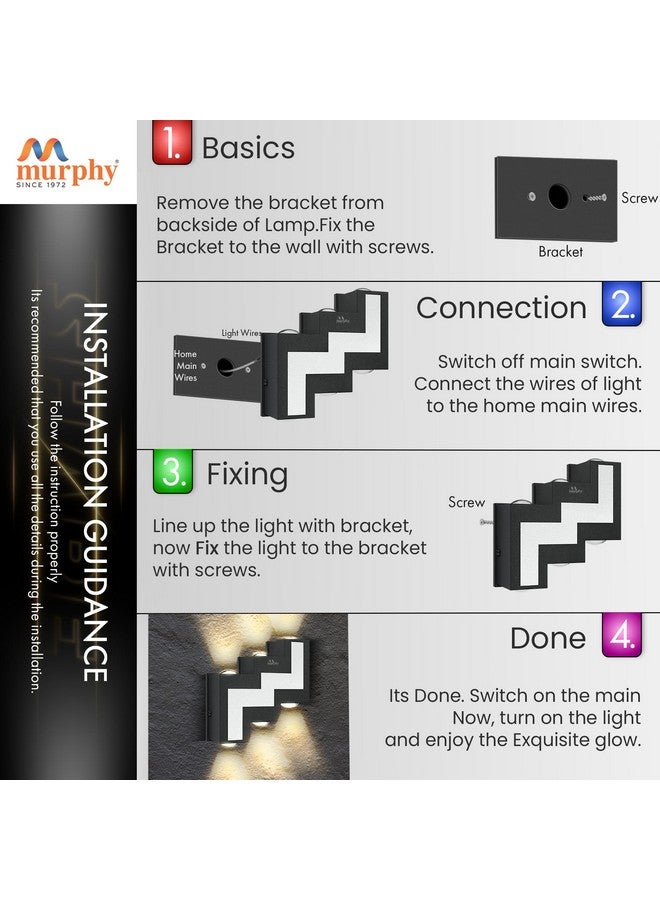 Murphy 12W Aluminium Led Luxurious Indoor & Outdoor Step Type Up/Down Wall Light Warm White, Shockproof & Rustproof Alluminium Body (3 Up & 3 Down Step), Pack of 5 (with 2 Years Warranty) - Image 5