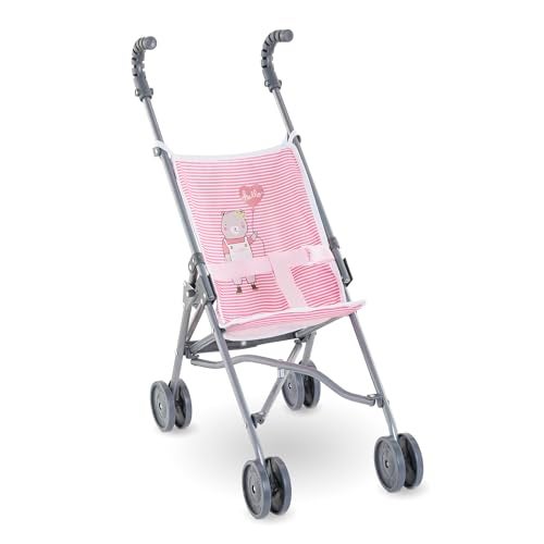 Corolle Umbrella Baby Doll Stroller Pink Stripe Fits Large 14 and 17 Dolls Folding with 2 Locking Points for Safety for Kids Ages 3 Years and up - Image 1