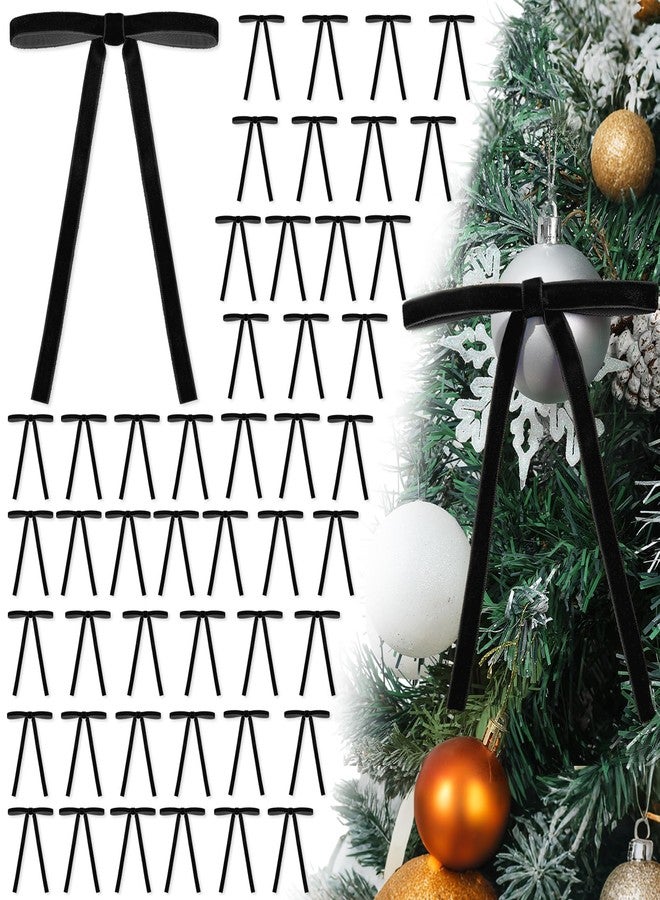 gisgfim 48 PCS Black Velvet Bows for Christmas Tree 5 x 7 Inch Rustic Velvet Staircase Wreath Bows Pre-Tied Ribbon Crafts Gift Bow for Xmas Topper Garland Ornament Home Door Indoor Outdoor Decorations - Image 1