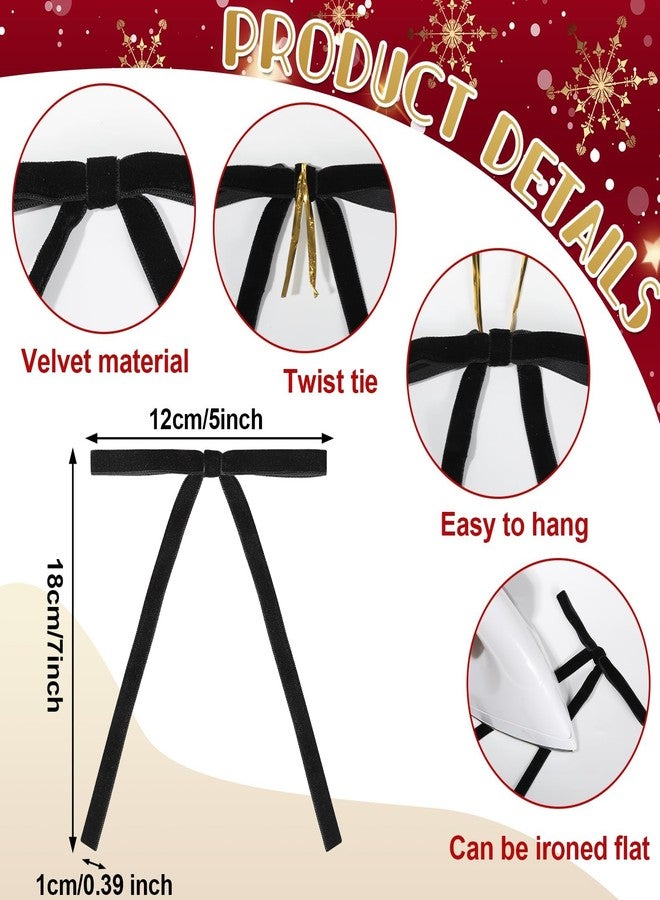gisgfim 48 PCS Black Velvet Bows for Christmas Tree 5 x 7 Inch Rustic Velvet Staircase Wreath Bows Pre-Tied Ribbon Crafts Gift Bow for Xmas Topper Garland Ornament Home Door Indoor Outdoor Decorations - Image 2