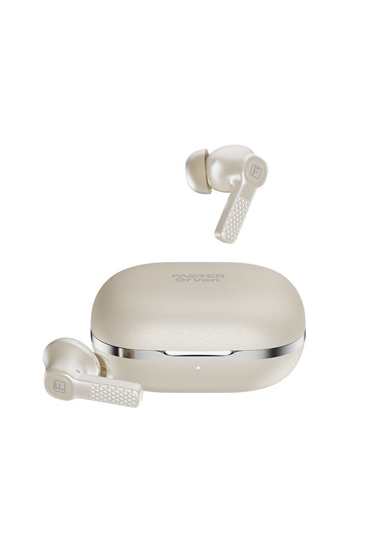 Faster Orvon In-Ear Wireless Earbuds Bluetooth 5.4- ANC+ENC Technology- Leather Textured LED Digital Display Charging Case Bluetooth Earbuds 25H Music Playback 13mm Dynamic Driver Enhanced Bass Type-C Charge- True Wireless Earbuds with Mic for TV Phone PC Laptop Workout Gym Running- Computer Earphones  with Wireless Charging Case (Oat Beige) - Image 1