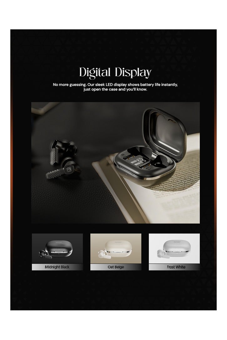 Faster Orvon In-Ear Wireless Earbuds Bluetooth 5.4- ANC+ENC Technology- Leather Textured LED Digital Display Charging Case Bluetooth Earbuds 25H Music Playback 13mm Dynamic Driver Enhanced Bass Type-C Charge- True Wireless Earbuds with Mic for TV Phone PC Laptop Workout Gym Running- Computer Earphones  with Wireless Charging Case (Oat Beige) - Image 2