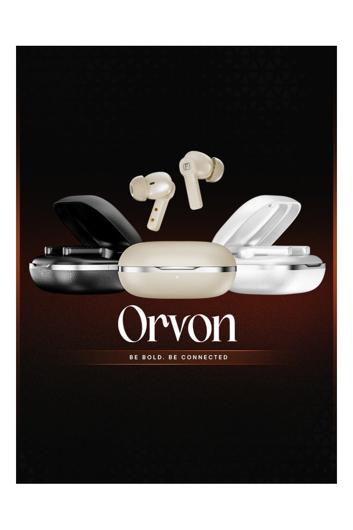 Faster Orvon In-Ear Wireless Earbuds Bluetooth 5.4- ANC+ENC Technology- Leather Textured LED Digital Display Charging Case Bluetooth Earbuds 25H Music Playback 13mm Dynamic Driver Enhanced Bass Type-C Charge- True Wireless Earbuds with Mic for TV Phone PC Laptop Workout Gym Running- Computer Earphones  with Wireless Charging Case (Oat Beige) - Image 3