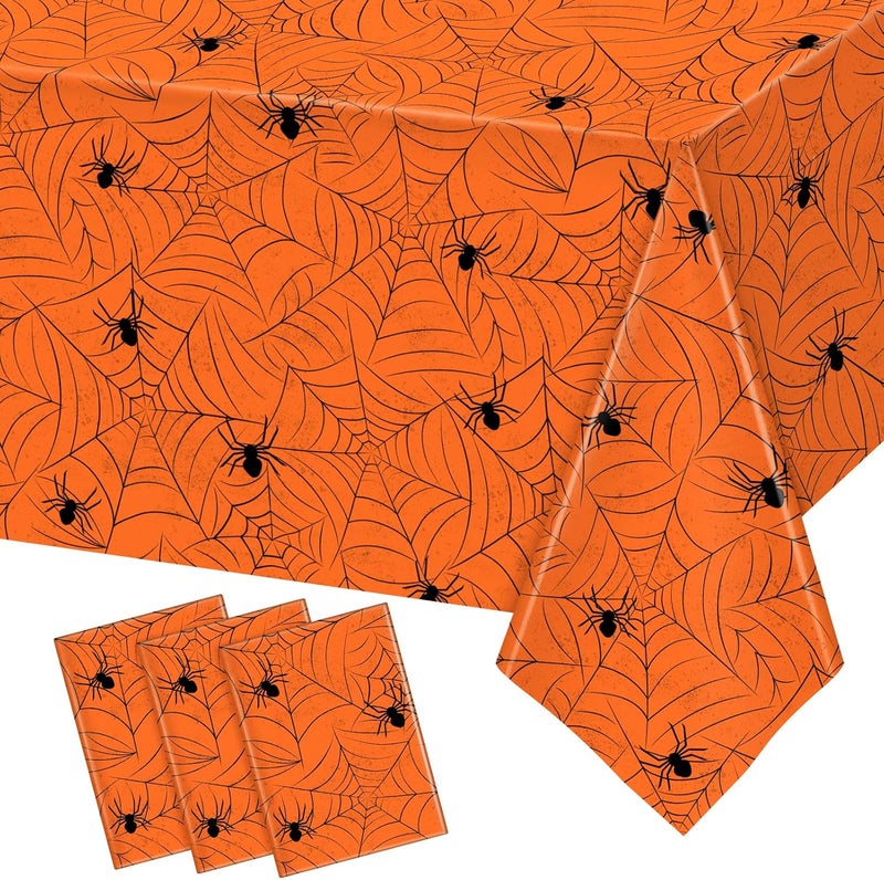 TREWAVE 3 Pack Halloween Spiderweb Tablecloth Rectangular Plastic Spider Web Table Cloth Large Size Table Covers for Home Decor Halloween Party Decorations 54" x 108" (Orange) - Image 1