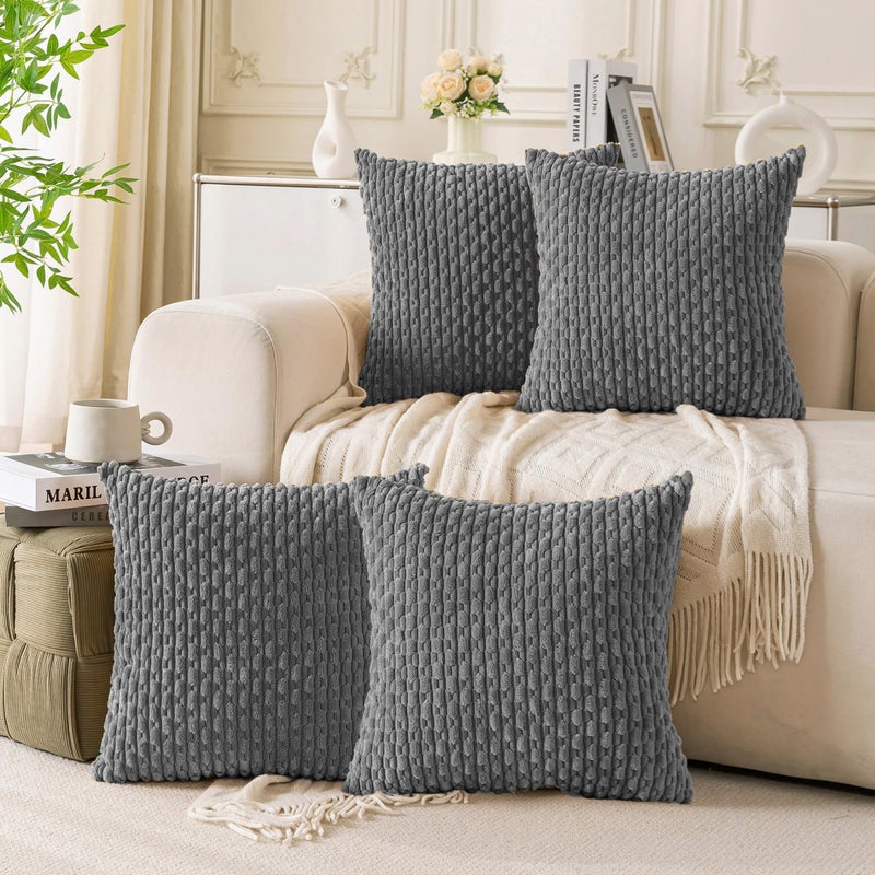 Cozoomy Set of 4 Dark Grey Decorative Pillow Covers 20x20 Inch Corduroy Throw Pillow Covers for Bed Couch Sofa Living Room Soft Cushion Cases - Image 1
