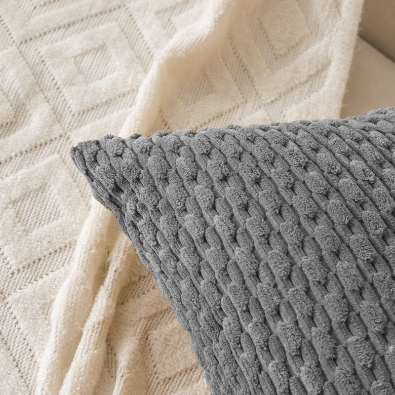 Cozoomy Set of 4 Dark Grey Decorative Pillow Covers 20x20 Inch Corduroy Throw Pillow Covers for Bed Couch Sofa Living Room Soft Cushion Cases - Image 3