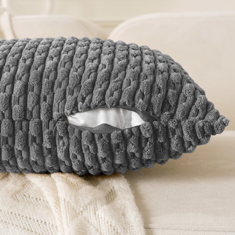 Cozoomy Set of 4 Dark Grey Decorative Pillow Covers 20x20 Inch Corduroy Throw Pillow Covers for Bed Couch Sofa Living Room Soft Cushion Cases - Image 4