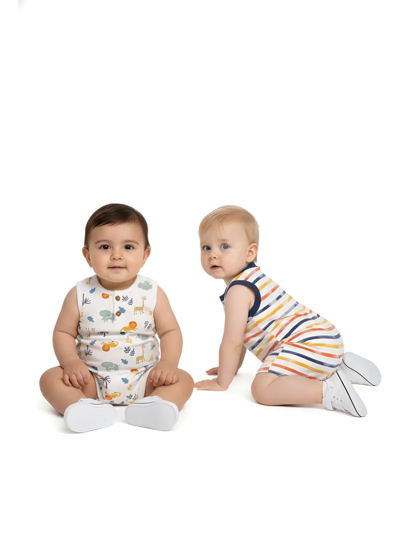 بامبيميسي بامبيميتشي ليام طقم قطعة قطعتين بدون أكمام بطبعة غابة متعدد الألوان للأطفال الرضع