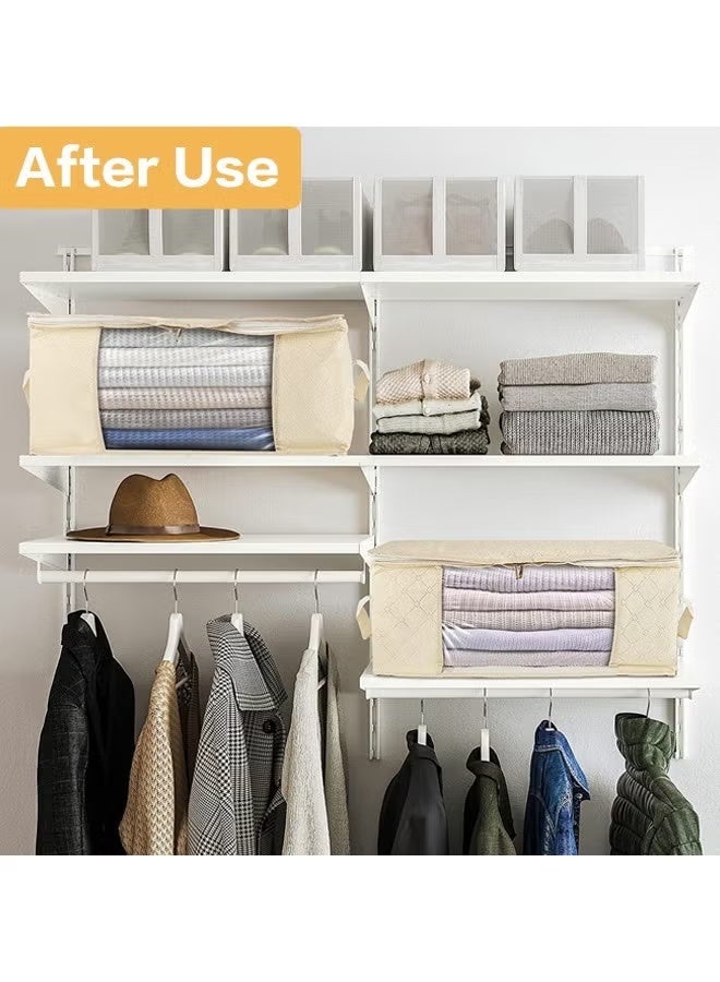 حقيبة تخزين خزانة قابلة للطي من القماش غير المنسوج، 1/2/3 قطع، أكياس تخزين الملابس أسفل السرير، صناديق تخزين ملابس كبيرة قابلة للطي، حقيبة تخزين ملابس بسعة كبيرة، منظمات خزانة سميكة غير منسوجة مقاومة للماء، مع مقبض معزز، سحاب قوي ونافذة شفافة كبيرة الحجم، للألحفة والملابس والفراش، لون بيج - Image 3