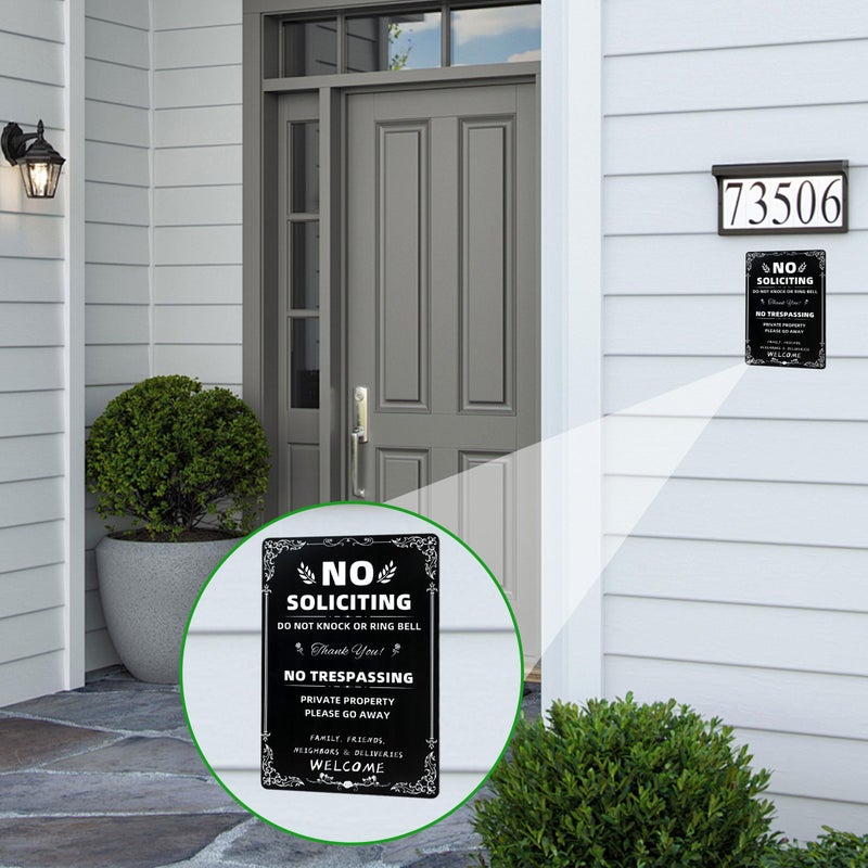 CVNDKN Daily Decorative Signs No Soliciting Chic Metal Signs for Outdoor Yard Signs or Indoor-NO SOLICITING DO NOT KNOCK OR RING BELL-NO TRESPASSING PRIVATE PROPERTY - Image 4
