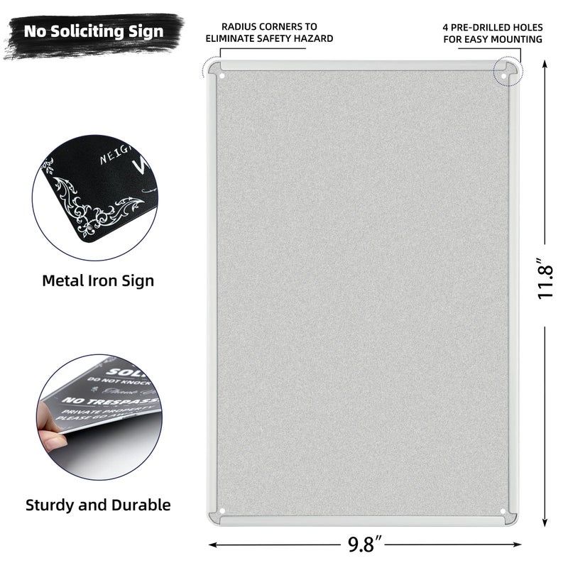 CVNDKN Daily Decorative Signs No Soliciting Chic Metal Signs for Outdoor Yard Signs or Indoor-NO SOLICITING DO NOT KNOCK OR RING BELL-NO TRESPASSING PRIVATE PROPERTY - Image 2