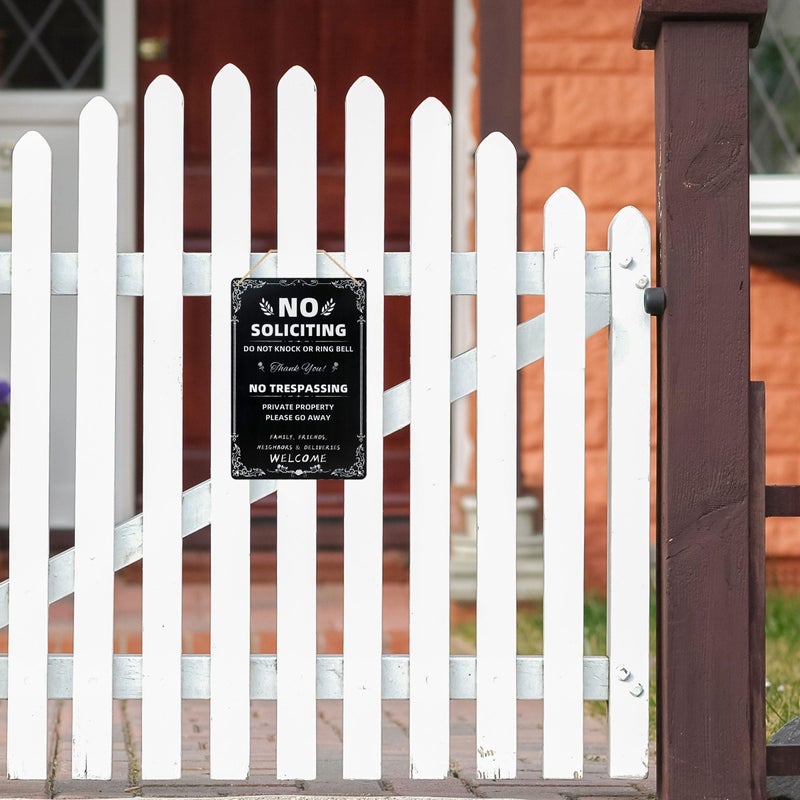 CVNDKN Daily Decorative Signs No Soliciting Chic Metal Signs for Outdoor Yard Signs or Indoor-NO SOLICITING DO NOT KNOCK OR RING BELL-NO TRESPASSING PRIVATE PROPERTY - Image 3
