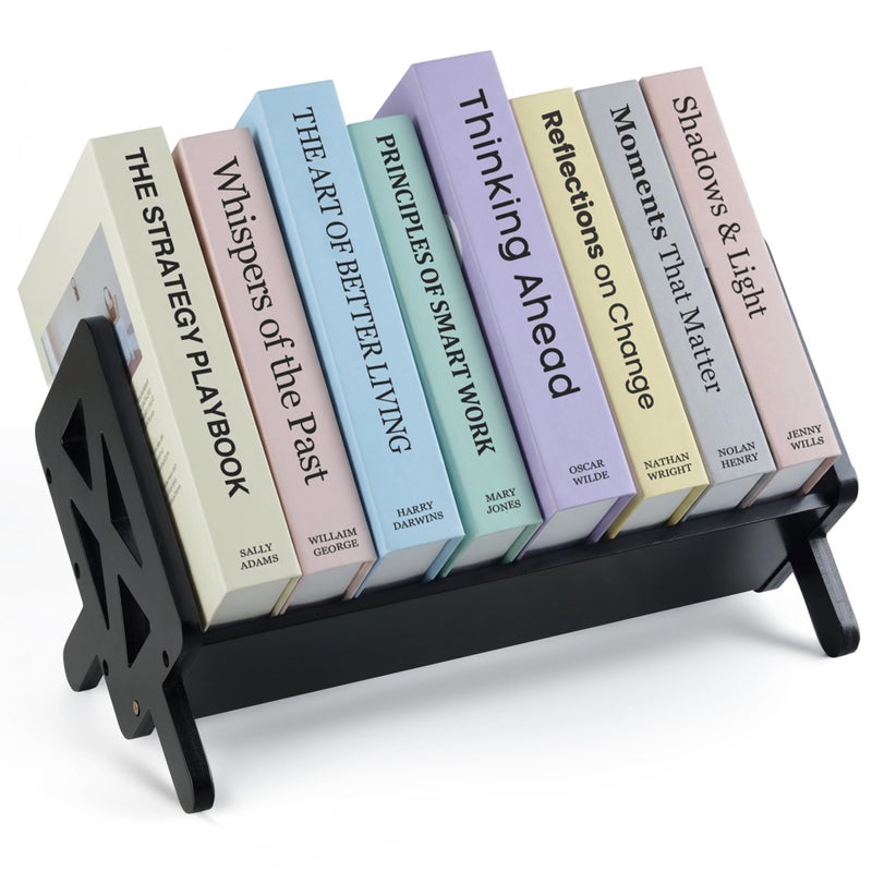 Bunkal Bamboo Desktop Bookshelf â€“ Tilted Tabletop Bookshelf Organizer for Cookbooks, CDs, Magazines, Portable, Small Bookrack for Home, Dorm, or Office,15.75" x 8.86" x 9.17" (Black) - Image 1