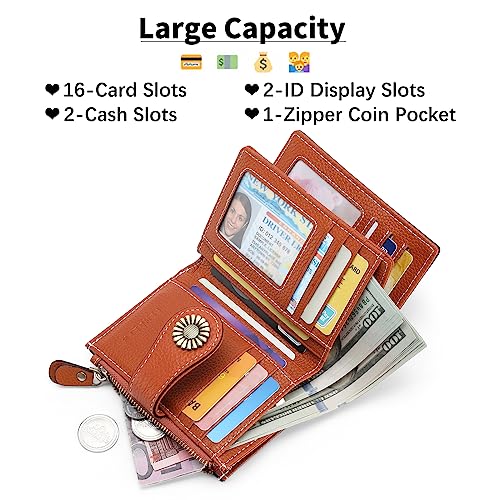 SENDEFN Small Womens Wallet Leather Bifold Card Holder RFID Blocking with Zipper Coin Pocket - Image 2