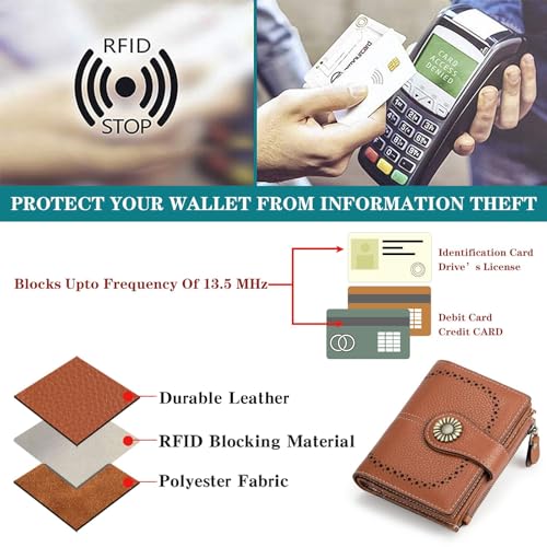 SENDEFN Small Womens Wallet Leather Bifold Card Holder RFID Blocking with Zipper Coin Pocket - Image 5