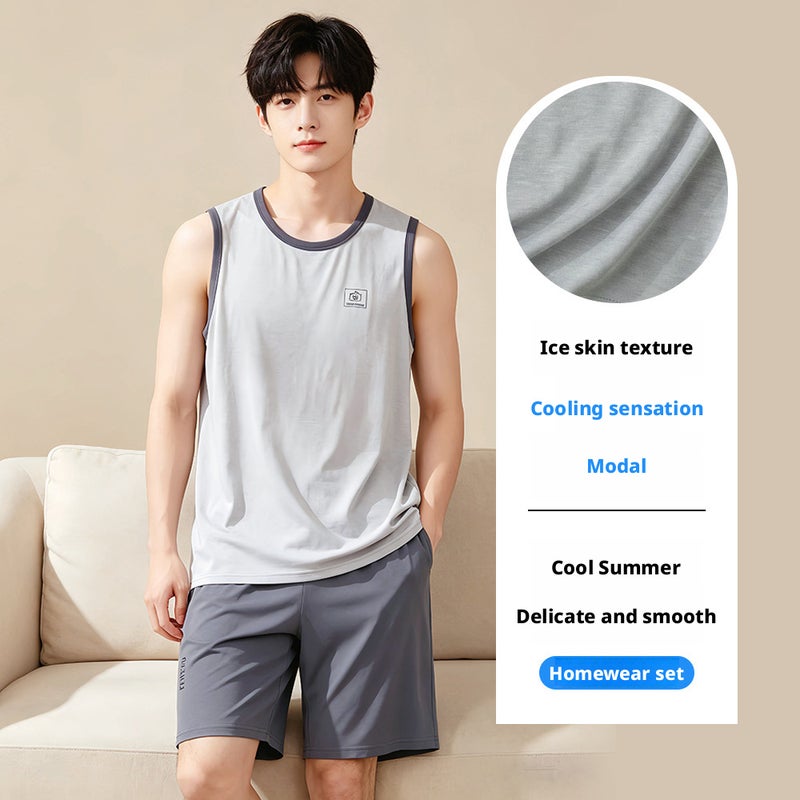 Men's Modal Summer Lounge Set - Vest and Shorts - Image 1