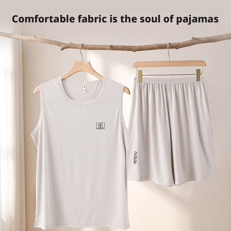 Men's Modal Summer Lounge Set - Vest and Shorts - Image 3
