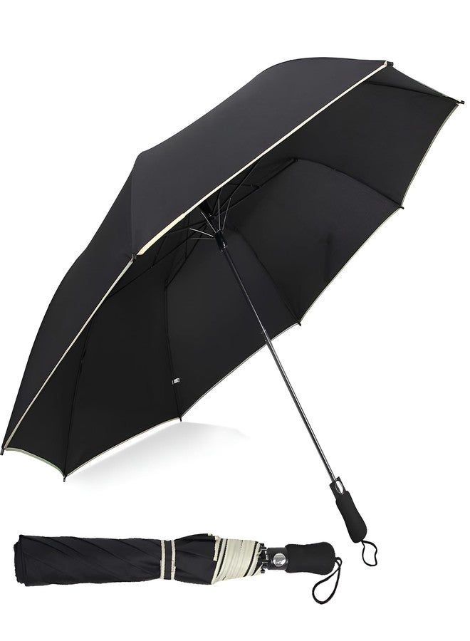 WEXUS Big Automatic Umbrella, Large Size 56-inch Coverage, 8 Reinforced Ribs, Reflective Stripe, Black Umbrella for Men, 3 Fold with Stripe Travel Rain, Windproof & Waterproof Folding - Image 1