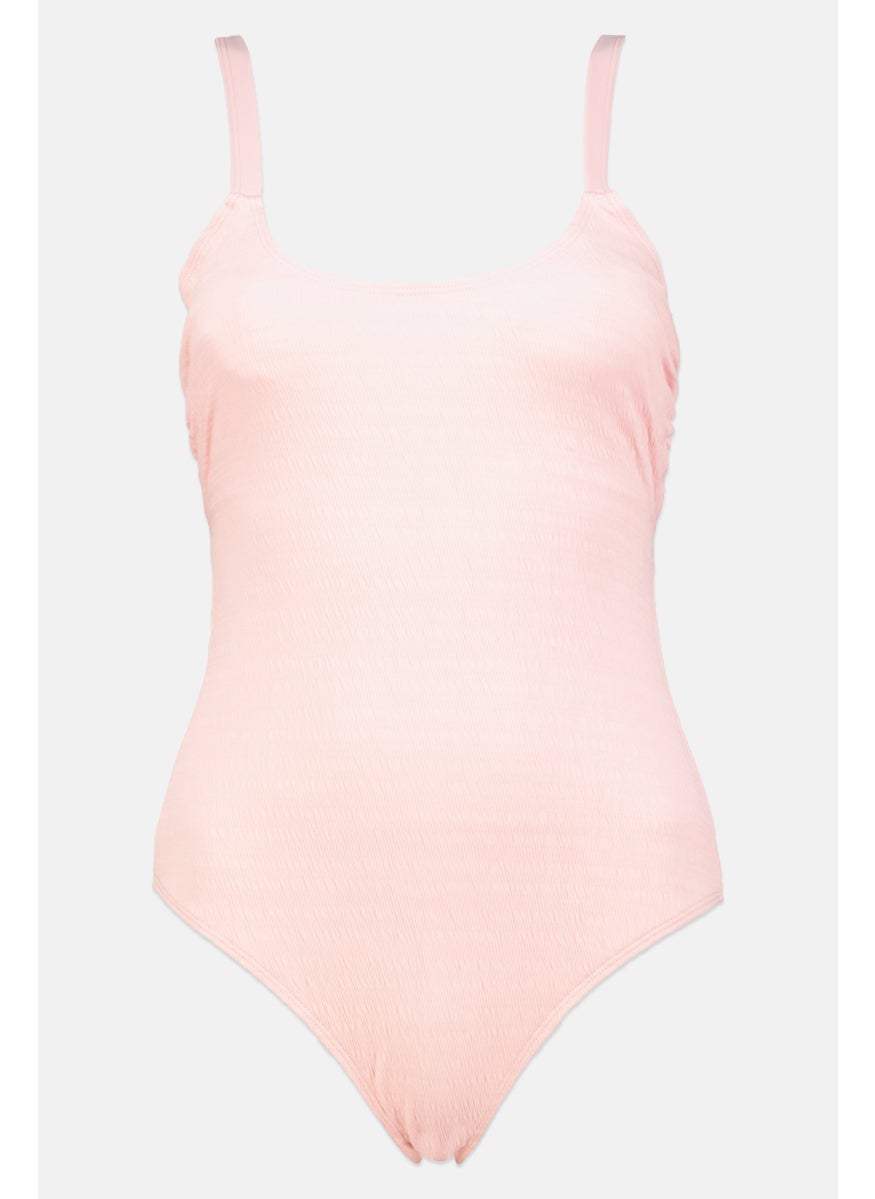 Ivory Rose - Women Textured One Piece Swimsuit, Pink - Image 1