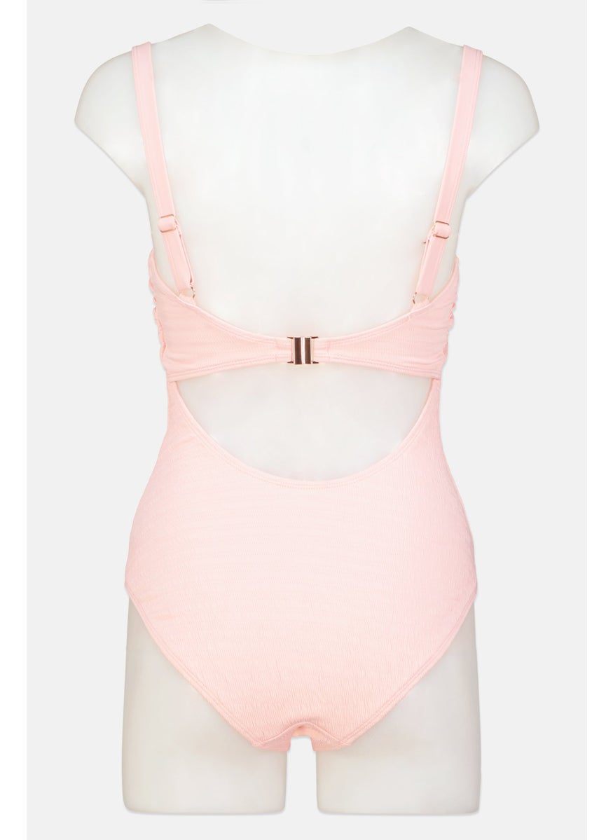 Ivory Rose - Women Textured One Piece Swimsuit, Pink - Image 1