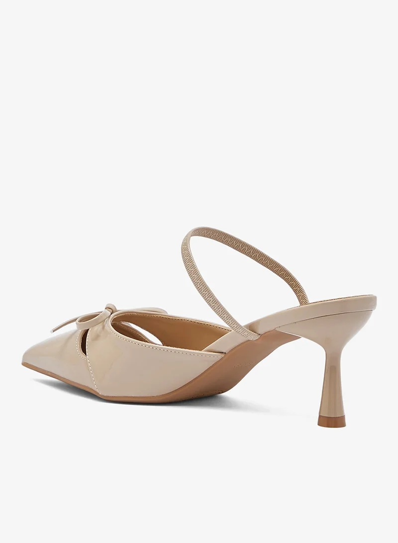 Ella Beige Kitten Heel Bow Detail Pumps for Women | Best Price UAE