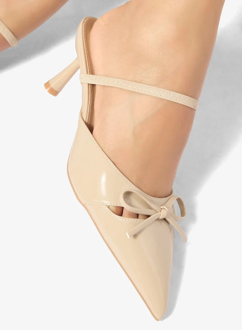 Ella Beige Kitten Heel Bow Detail Pumps for Women | Best Price UAE