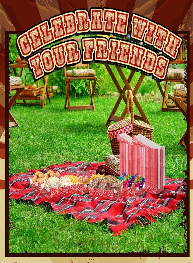 Remerry 100 Pcs Cowboy Paper Food Trays Western Party Decorations Rodeo Paisley Candy Nacho Snack Holder Disposable Serving Trays for Cowboy Western Birthday Party Supplies(Red) - Image 4